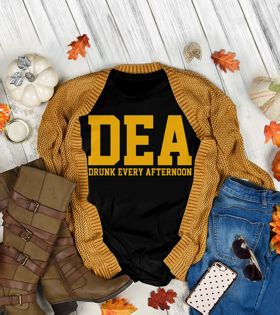 DEA Drunk Every Afternoon Bold Yellow Block Letters T-Shirt