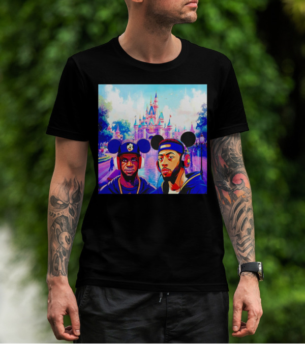 Lebron James And Anthony Davis Disneyland Mickey Mouse Ear Headphones Lakers Basketball Fun T-Shirt