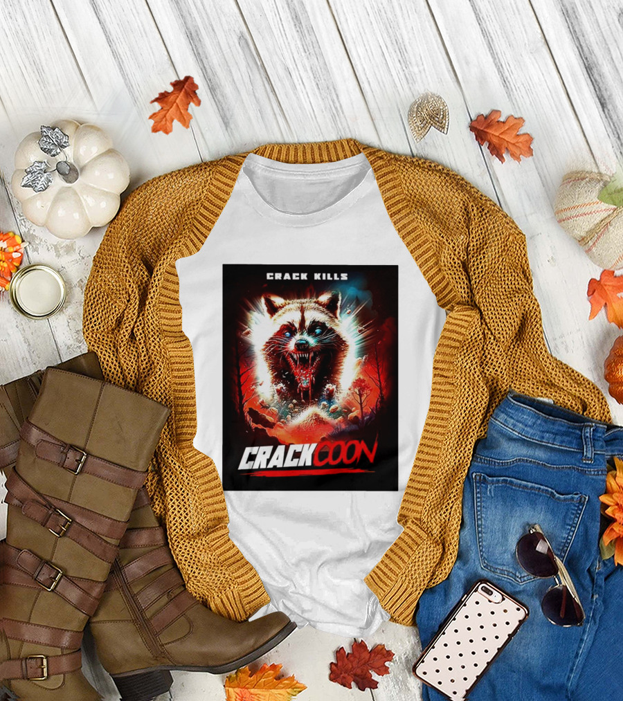 Crack Kills Crackcoon Explosive Raccoon Face Horror T-Shirt