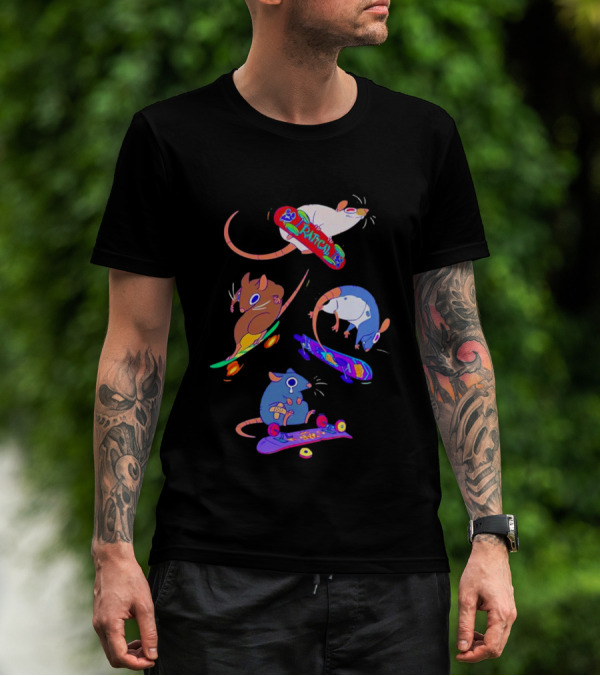 Skateboarding Ratical Rat Colorful Tricks T-Shirt