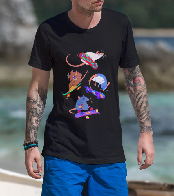Skateboarding Ratical Rat Colorful Tricks T-Shirt