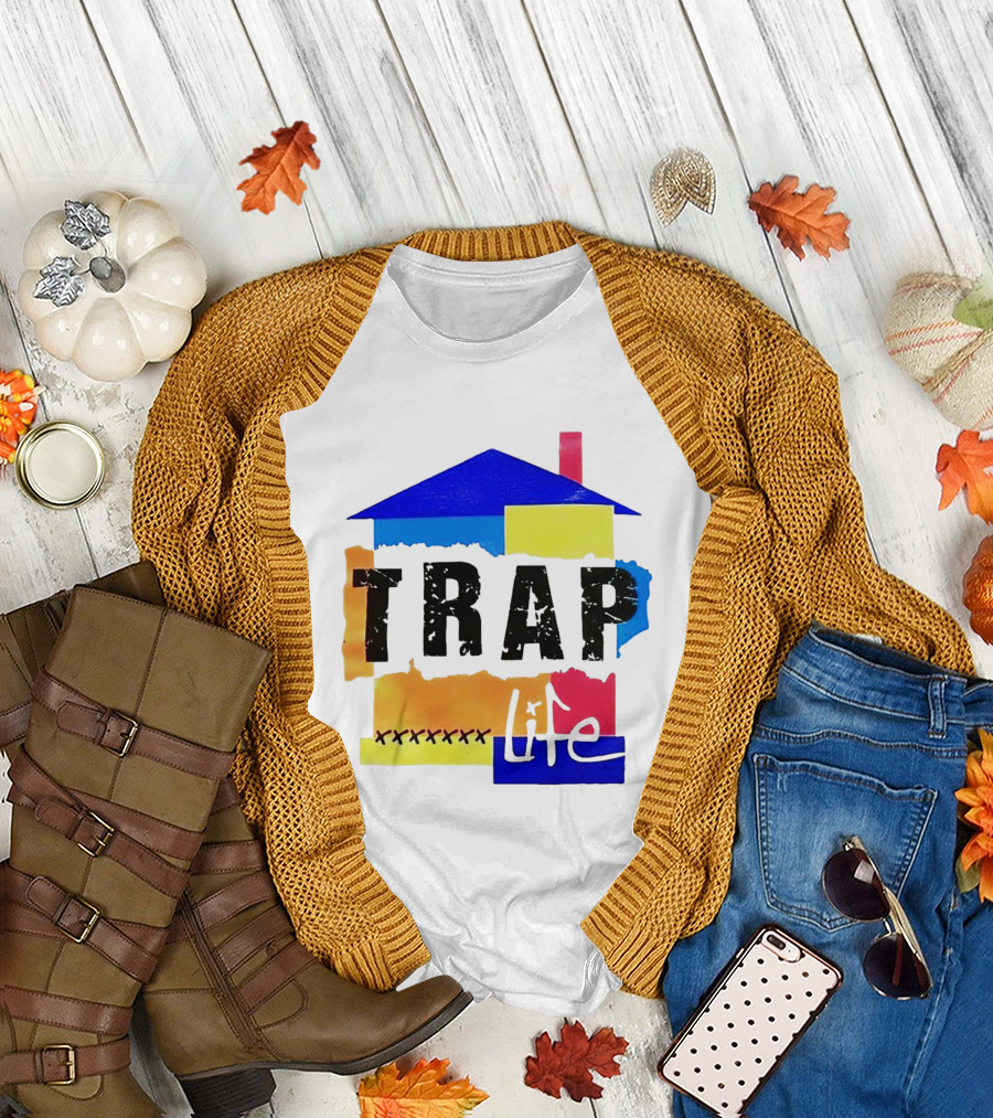 TRAP Life House Design Multicolored Blocks and X Marks T-Shirt