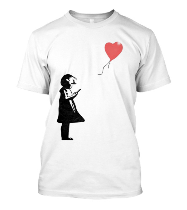 Girl With Phone Heart Balloon Black Dark Shadow T-Shirt