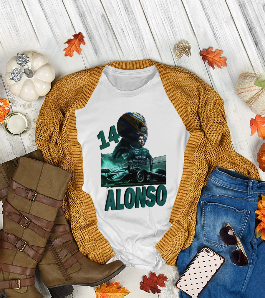14 Alonso Aramco Racing Helmet and Car T-Shirt