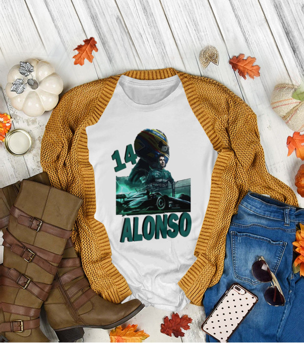 14 Alonso Aramco Racing Helmet And Car T-Shirt