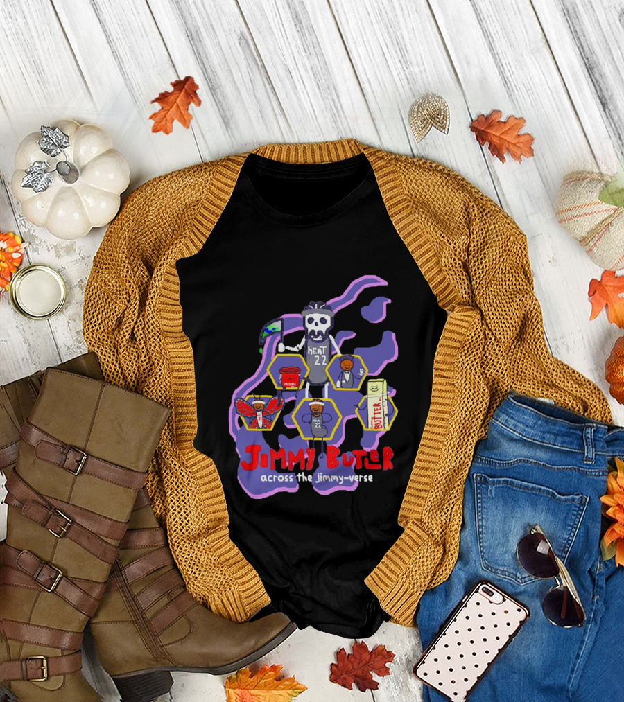 Jimmy Butler Miami Heat 22 Skull Cartoon Across the Jimmy-Verse T-Shirt