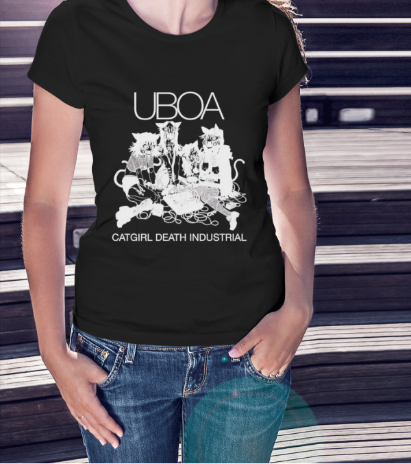UBOA Catgirl Death Industrial White Text And Figures T-Shirt