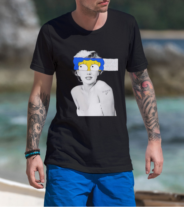 Marylin Monroe And Marge Simpson Crossover With Homer Tattoo T-Shirt