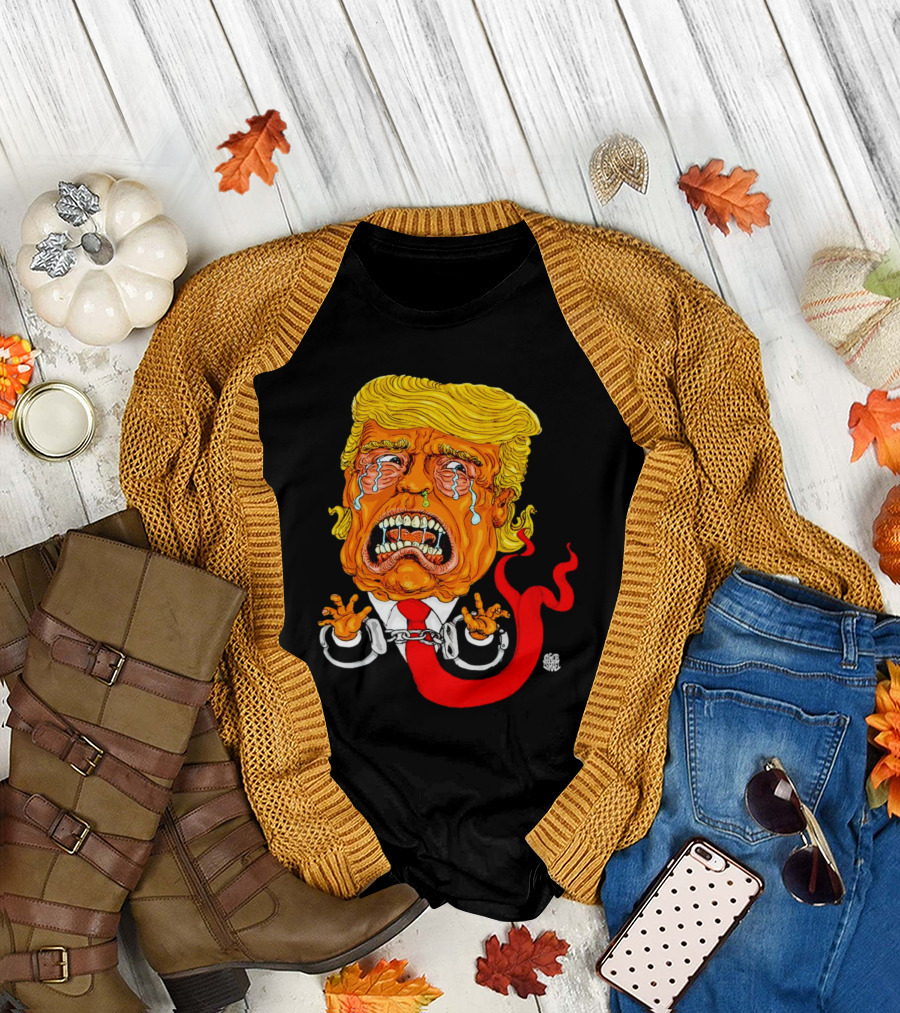 Trump Crying Cartoon Handcuffed Comic Caricature T-Shirt