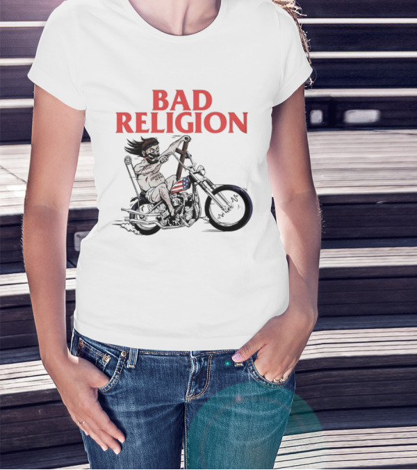 Bad Religion Motorcycle Rider With American Flag Details T-Shirt
