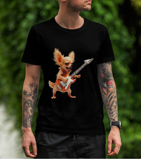Chihuahua Playing Electric Guitar Rockstar T-Shirt