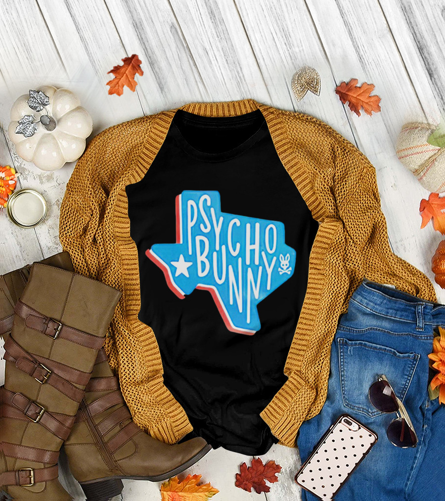 Psycho Bunny Texas State Blue Red Star Skull T-Shirt