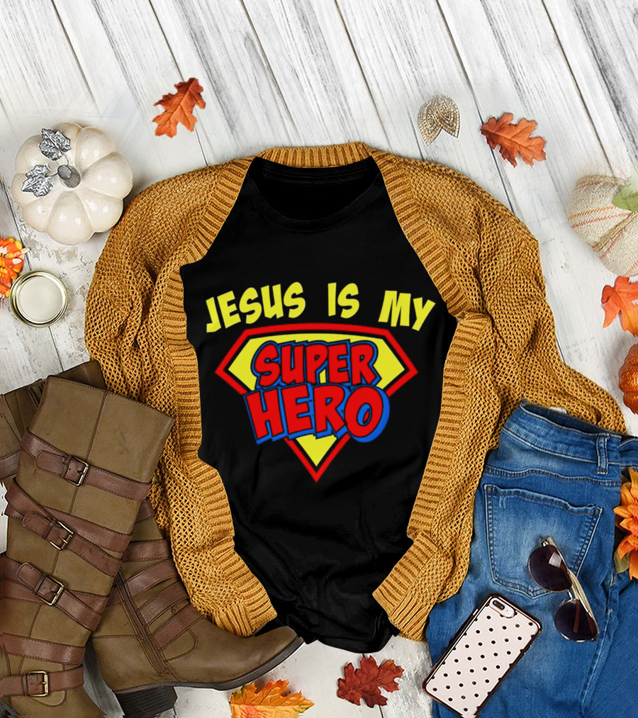 Jesus Is My Superhero Shield Emblem T-Shirt