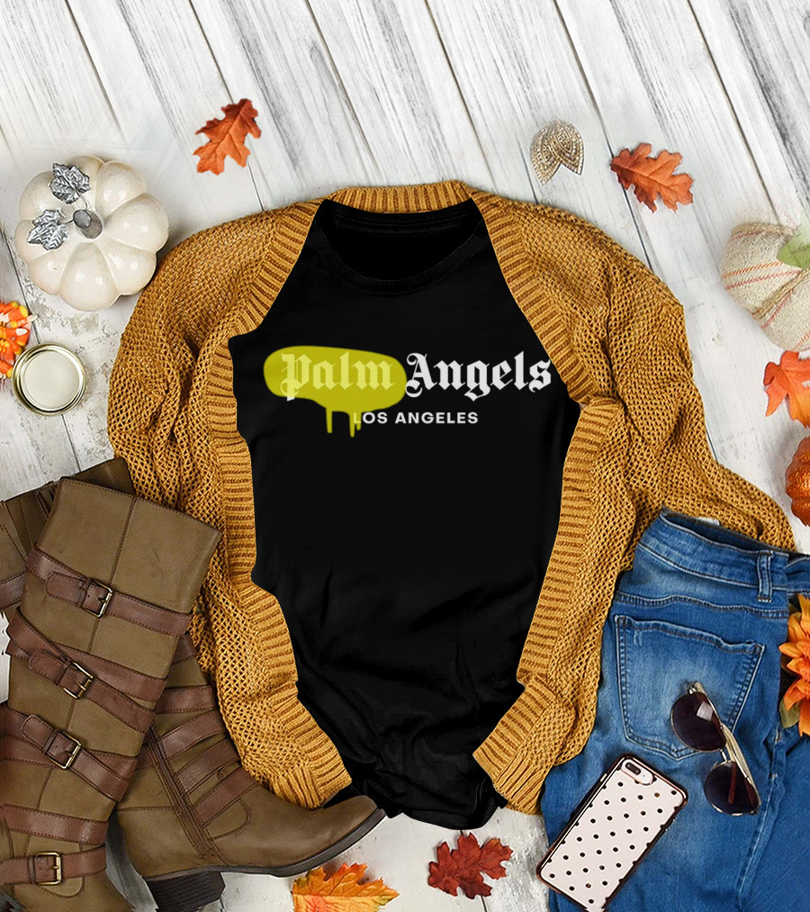 Palm Angels Los Angeles Yellow Paint Drip Text T-Shirt