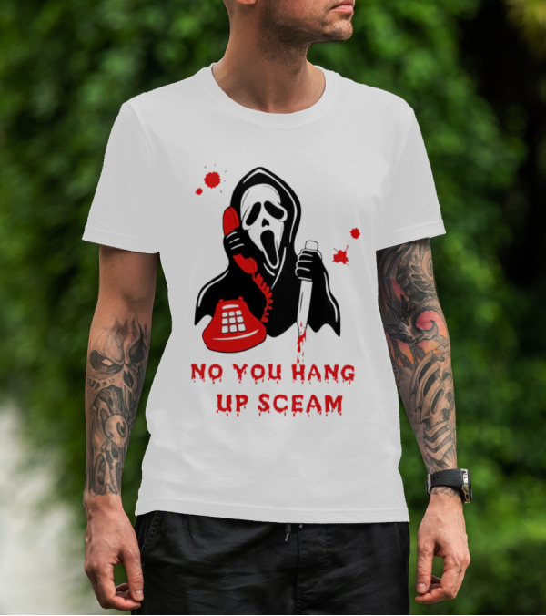 No You Hang Up Sceam Ghost Mask Red Phone Knife T-Shirt