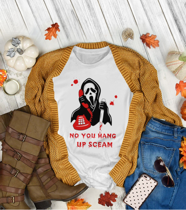 No You Hang Up Sceam Ghost Mask Red Phone Knife T-Shirt
