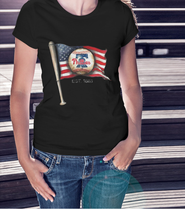 Phillies Est. 1883 American Flag Baseball Bat T-Shirt