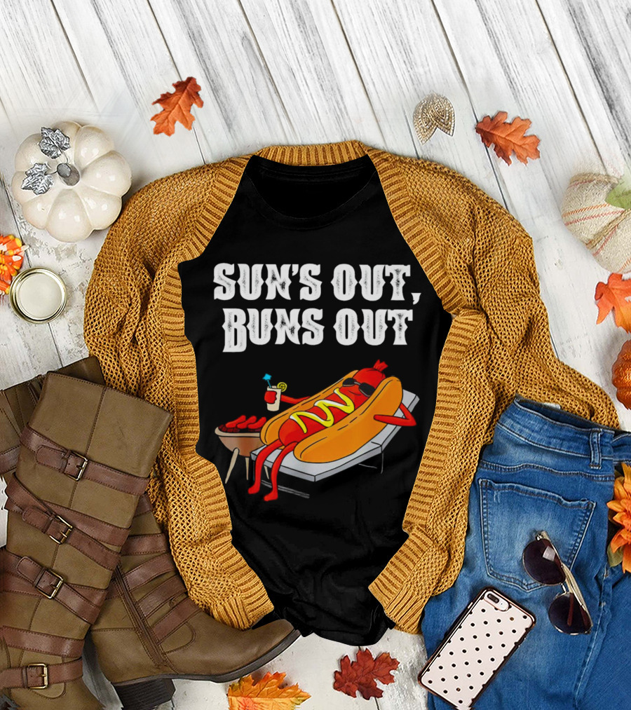 Sun's Out Buns Out Hot Dog Relaxing with Drink T-Shirt