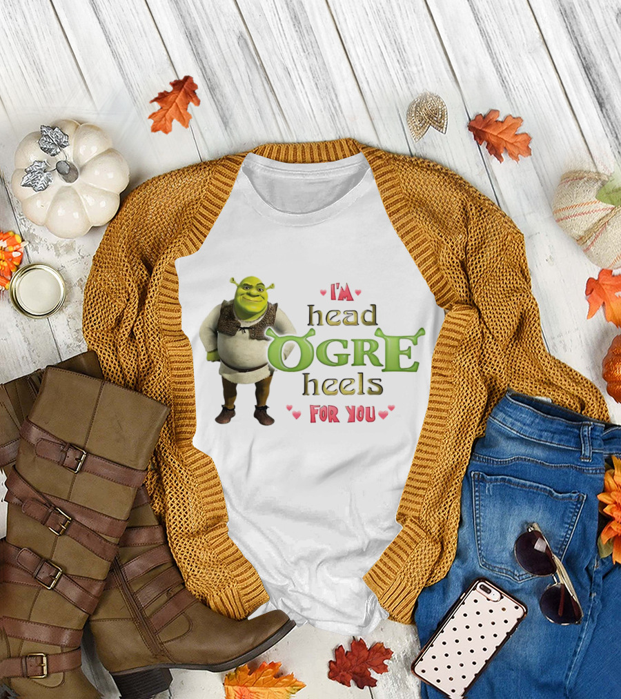 Shrek I’m Head Ogre Heels For You Image with Heart Symbols T-Shirt