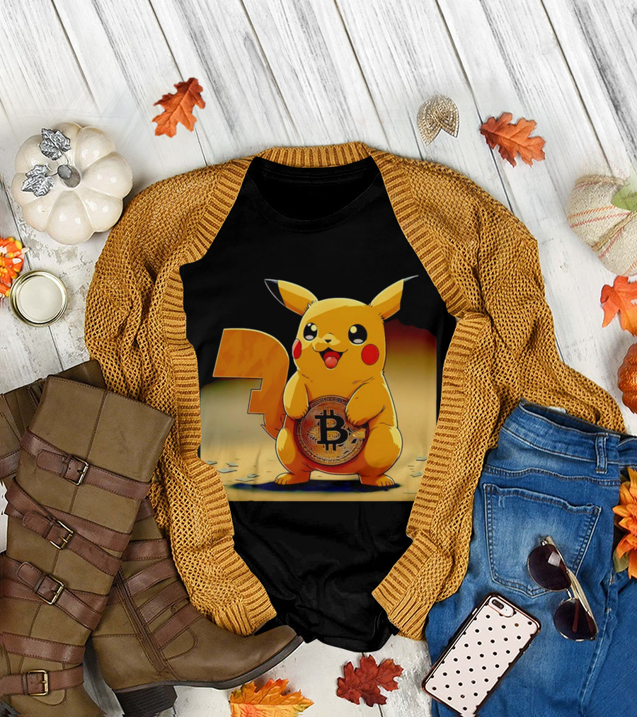 Pikacoin Bitcoin Pikachu Holding Cryptocurrency Coin T-Shirt