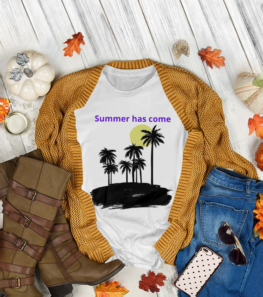 Summer Has Come Tropical Palm Silhouette Moonlit Evening T-Shirt