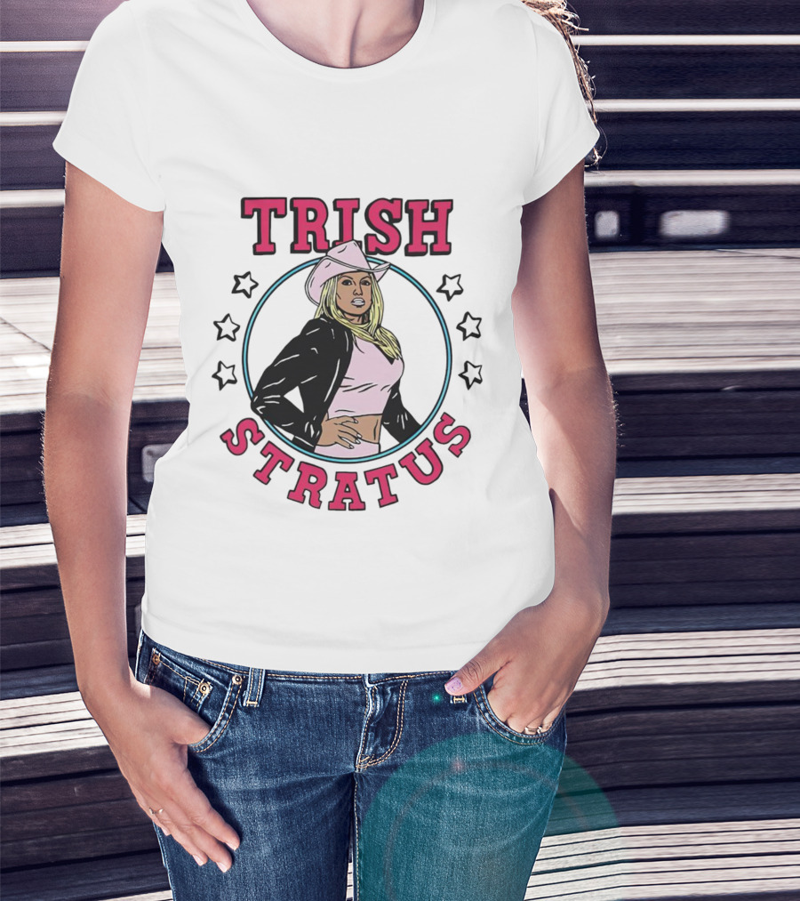 Trish Stratus Pink Cowboy Hat Black Jacket Stars T-Shirt