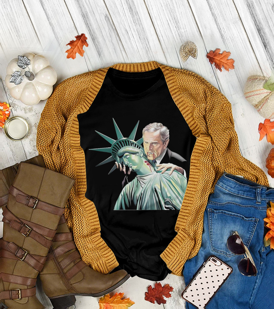 George Bush as Vampire Biting Statue of Liberty T-Shirt