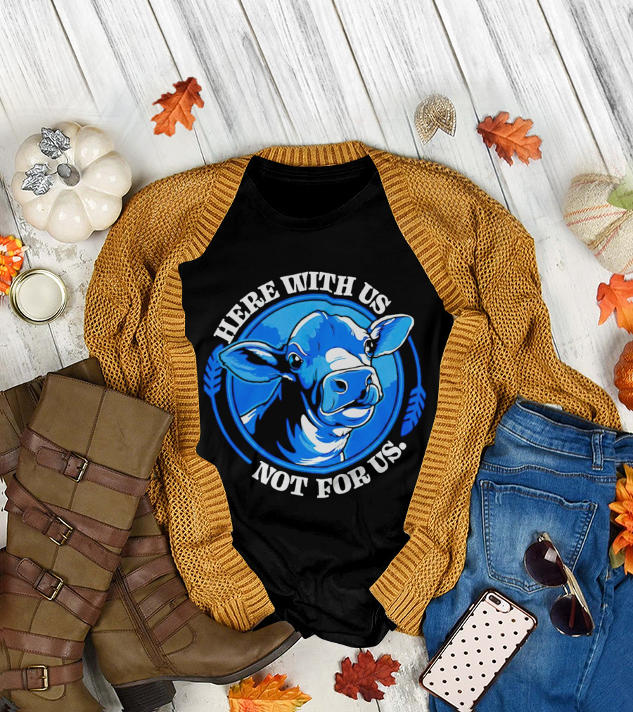 Here With Us Not For Us Blue Cow Circle T-Shirt