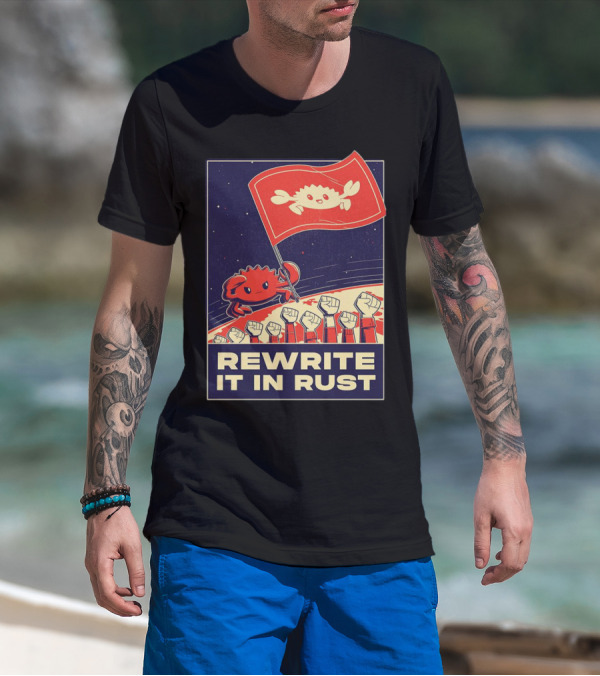 Rewrite It In Rust With Ferris Crab Flag Revolution T-Shirt