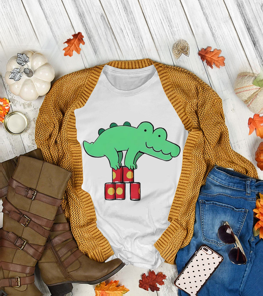 Orlando Funny Cartoon Crocodile Balancing on Red Cans T-Shirt