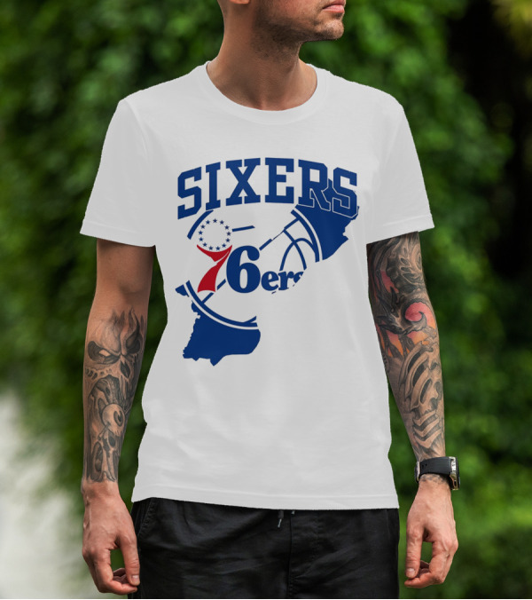 Philadelphia Sixers 76ers Map Basketball Pennsylvania Shape T-Shirt