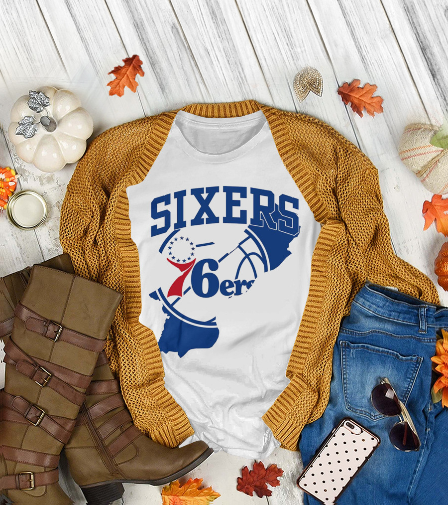 Philadelphia Sixers 76ers Map Basketball Pennsylvania Shape T-Shirt