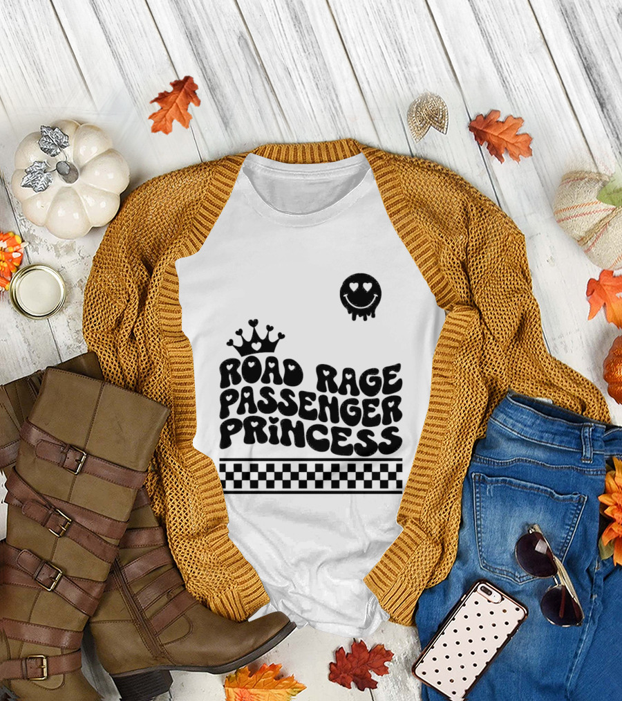 Road Rage Passenger Princess Crown Heart Smile Checkered T-Shirt