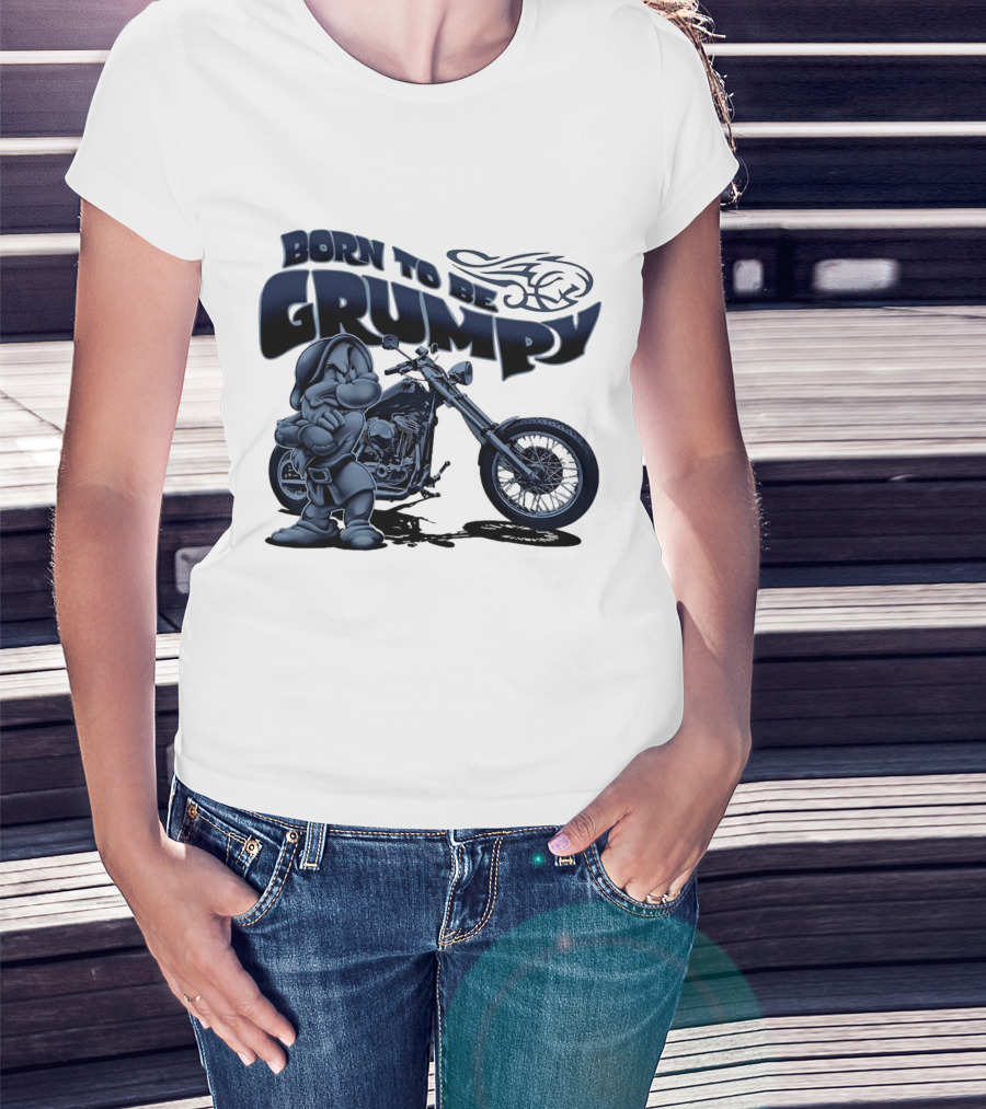 Born To Be Grumpy Motorcycle With Character And Chopper T-Shirt