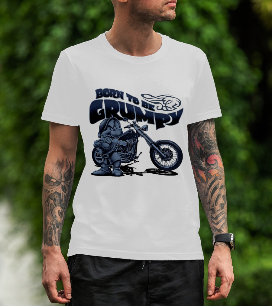 Born To Be Grumpy Motorcycle With Character And Chopper T-Shirt