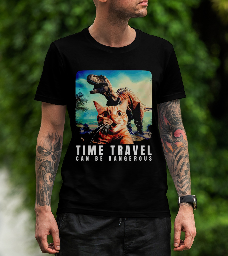 Time Travel Cat With Dinosaur Adventure Can Be Dangerous T-Shirt