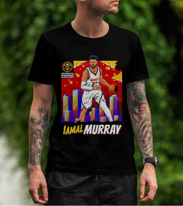 Denver Nuggets Jamal Murray Basketball Skyline Comic T-Shirt