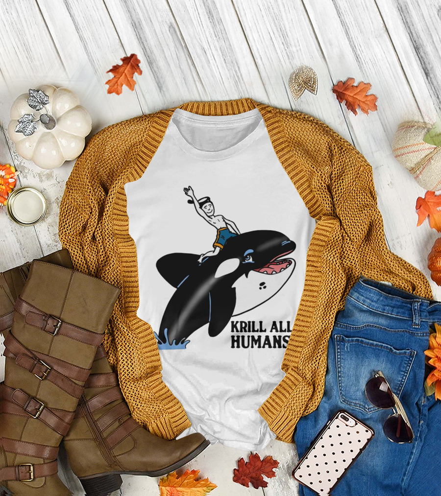 Krill All Humans Orca Rider Sailor Cartoon T-Shirt