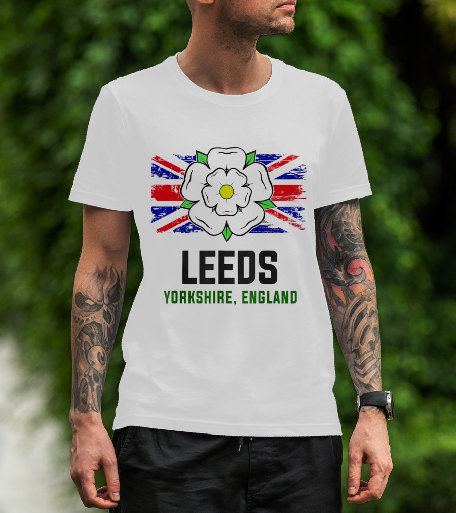 Leeds Yorkshire England Black Rose Union Jack T-Shirt