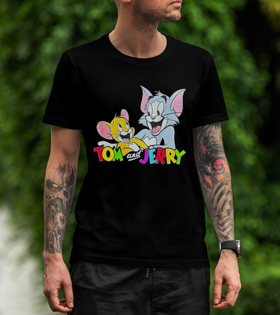 Tom And Jerry Colorful Smiling Cartoon Characters T-Shirt