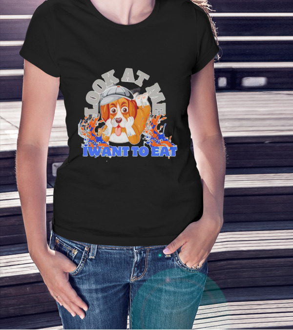 Look At Me I Want To Eat Cute Dog With Cap Splash Graphics T-Shirt