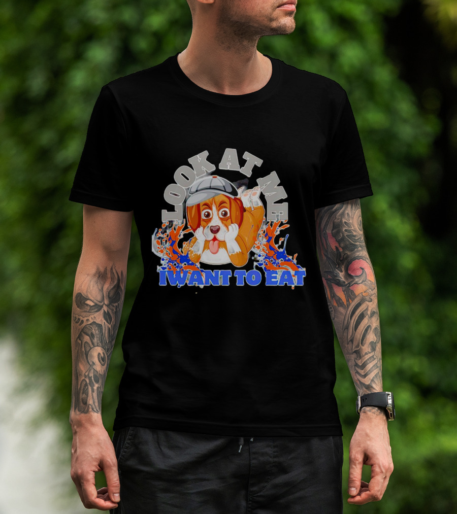 Look At Me I Want To Eat Cute Dog With Cap Splash Graphics T-Shirt