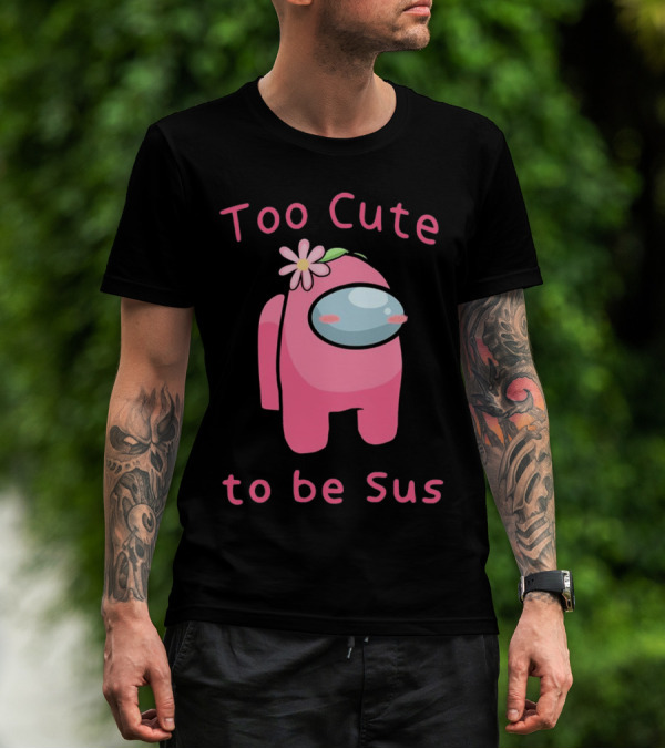 Too Cute To Be Sus Among Us Pink Character With Flower Hat T-Shirt