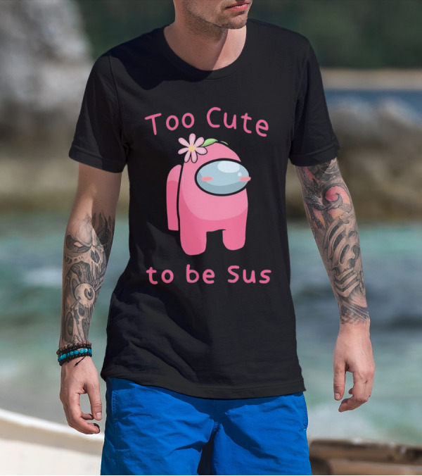 Too Cute To Be Sus Among Us Pink Character With Flower Hat T-Shirt