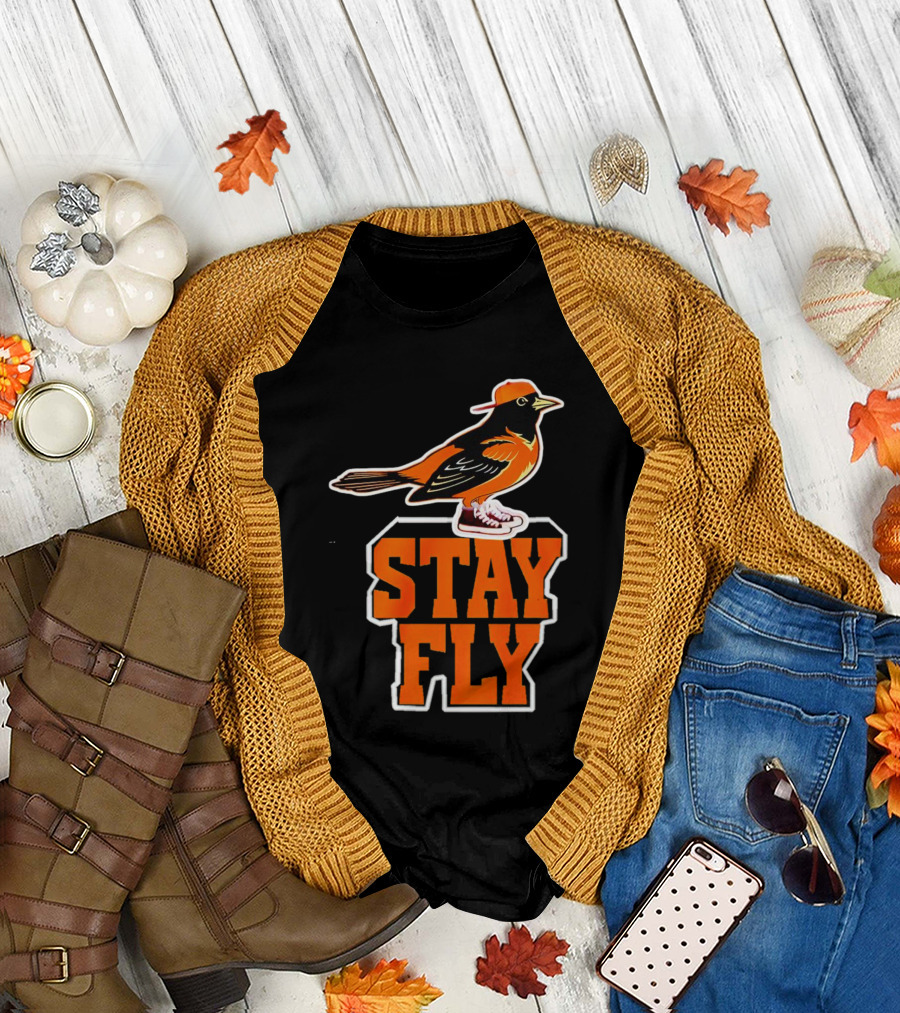 Baltimore Orioles Stay Fly Bird with Sneakers and Cap T-Shirt