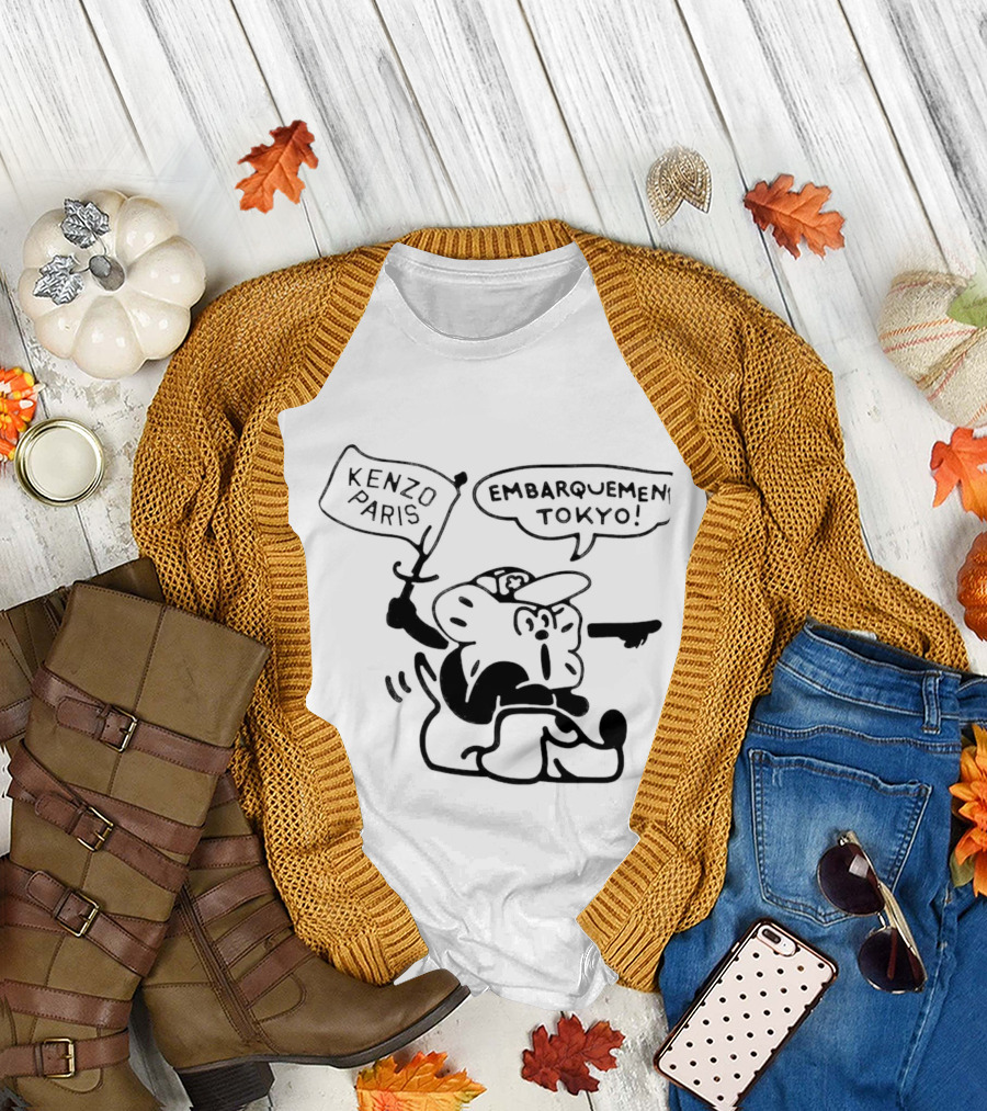 Kenzo Paris Embarquement Tokyo Cartoon Character With Flag T-Shirt