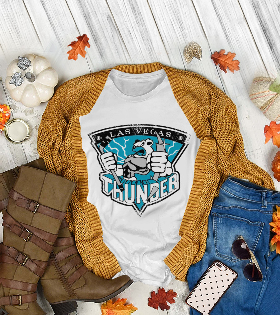 Las Vegas Thunder Hockey Bear with Lightning and Sticks T-Shirt