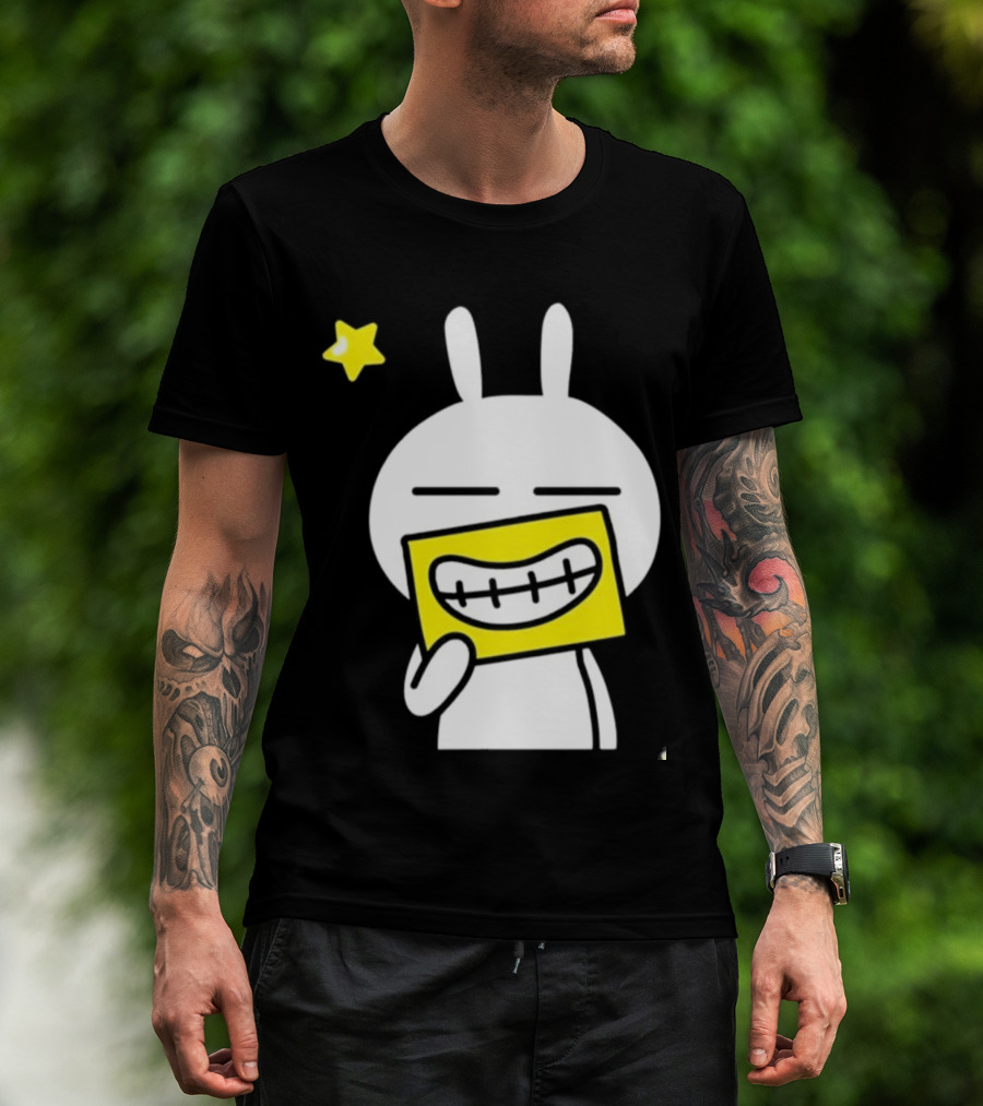 Tuzki Holding Fake Smile Cartoon Character With Star T-Shirt