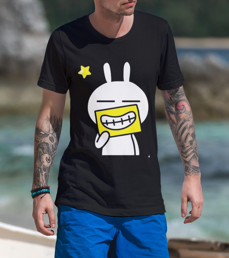 Tuzki Holding Fake Smile Cartoon Character With Star T-Shirt