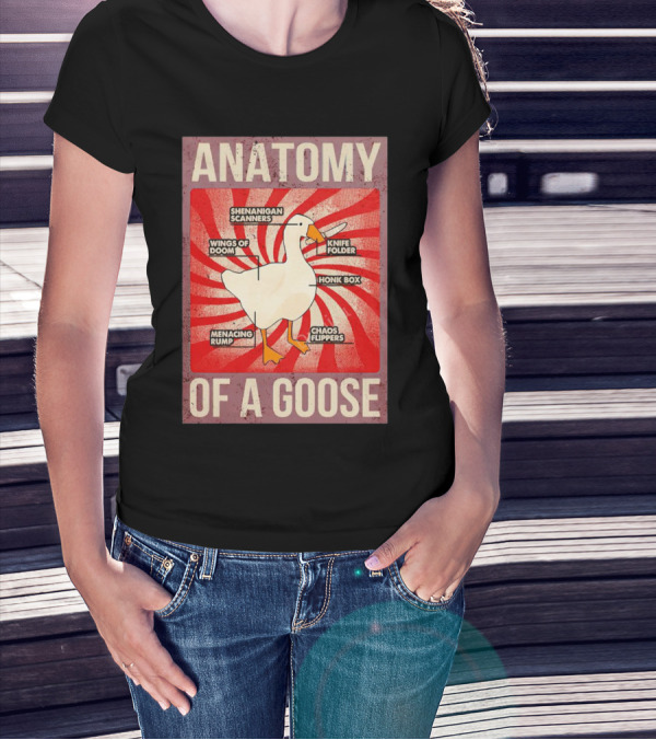 Anatomy Of A Goose Shenanigan Scanners Wings Of Doom Knife Folder Honk Box Menacing Rump Chaos Flippers T-Shirt